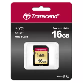 Card SDHC TRANSCEND 16GB 500S, UHS-I U1 (R: 95 / W: 60 MB / s)
