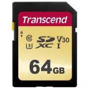 Card SDXC TRANSCEND 64GB 500S, UHS-I U3 V30 (R: 95 / W: 60 MB / s)