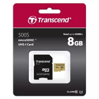Card MicroSDHC TRANSCEND 8GB 500S, UHS-I U1 + adaptor Card MicroSDHC TRANSCEND 8GB 500S, UHS-I U1 + adaptor