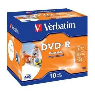 VERBATIM DVD-R (pachet de 10) imprimabil / 16x / 4,7 GB / bijuterie