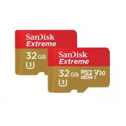 Card SanDisk MicroSDHC 32GB Extreme (100MB/s, A1 C10 V30 UHS-I U3, pentru camere de acțiune) + adaptor, pachet dublu