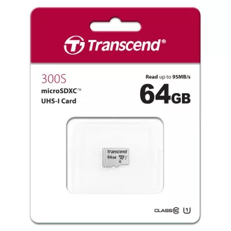 Placa TRANSCEND MicroSDXC 64GB 300S, UHS-I U1 + adaptor