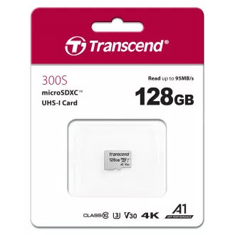 Card MicroSDXC TRANSCEND 128GB 300S, UHS-I U3 V30 + adaptor