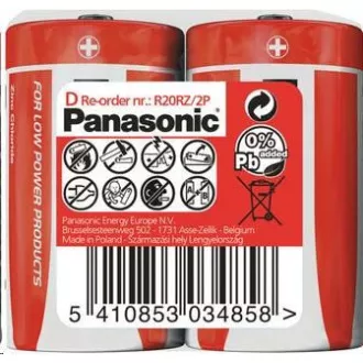 Baterii PANASONIC zinc Carbon Red Zinc R20RZ / 2P D 1.5V (contractabil 2buc)