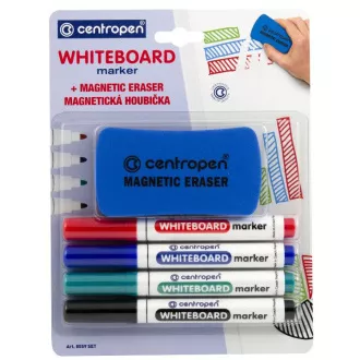 Marker Centropen 8559/4 + burete pentru table albe 4 culori varf cilindric 2,5 mm Marker Centropen 8559/4 + burete pentru table albe 4 culori varf cilindric 2,5 mm