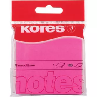 Pad autoadeziv 75x75mm roz neon 100 coli Kores Pad autoadeziv 75x75mm roz neon 100 coli Kores