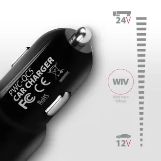 AXAGON PWC-QC5, încărcător auto RAPID și SMART, 2x porturi QC3.0 / AFC / FCP + 5V-2.6A, 31.5W