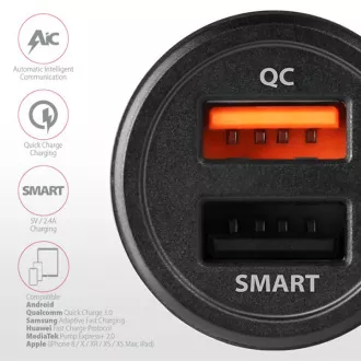AXAGON PWC-QC5, încărcător auto RAPID și SMART, 2x porturi QC3.0 / AFC / FCP + 5V-2.6A, 31.5W