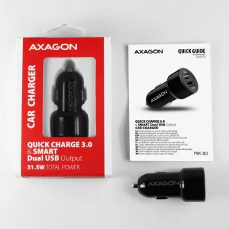 AXAGON PWC-QC5, încărcător auto RAPID și SMART, 2x porturi QC3.0 / AFC / FCP + 5V-2.6A, 31.5W