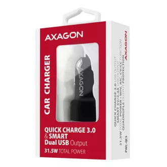 AXAGON PWC-QC5, încărcător auto RAPID și SMART, 2x porturi QC3.0 / AFC / FCP + 5V-2.6A, 31.5W