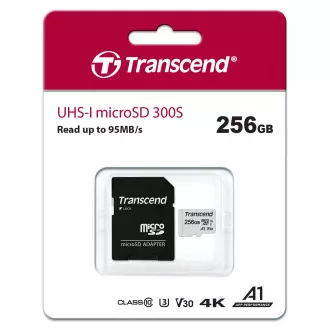 Card MicroSDXC TRANSCEND 256GB 300S, UHS-I U3 V30 + adaptor