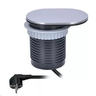 Solight 1x priză încorporată 1x USB cu capac glisant, capac oval din aluminiu periat, cablu prelungitor 1, 9m Solight 1x priză încorporată 1x USB cu capac glisant, capac oval din aluminiu periat, cablu prelungitor 1, 9m
