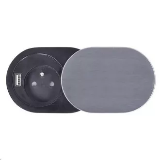 Solight 1x priză încorporată 1x USB cu capac glisant, capac oval din aluminiu periat, cablu prelungitor 1, 9m Solight 1x priză încorporată 1x USB cu capac glisant, capac oval din aluminiu periat, cablu prelungitor 1, 9m