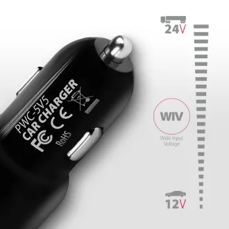AXAGON PWC-5V5, încărcător auto SMART, 2x porturi 5V-2.4A + 2.4A, 24W