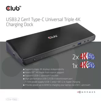 Stație de andocare Club3D USB-C 13 în 1, 2xDP, 3xHDMI, 1xUSB-C, 5xUSB, 1xRJ45, 1x3.5mm, neagră