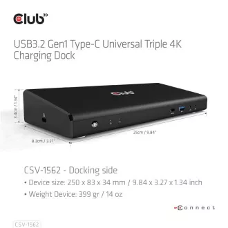 Stație de andocare Club3D USB-C 13 în 1, 2xDP, 3xHDMI, 1xUSB-C, 5xUSB, 1xRJ45, 1x3.5mm, neagră