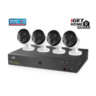iGET HOMEGUARD HGNVK85304 Sistem de camere PoE cu detecție de mișcare SMART, NVR FullHD cu 8 canale   4x camere FullHD pentru exterior