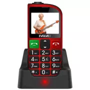 EVOLVEO EasyPhone FM, telefon mobil pentru seniori cu suport de încărcare (culoare roșie)