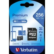 Card MicroSDXC VERBATIM 256GB Premium, U1 + adaptor