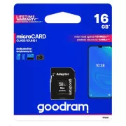 Card GOODRAM MicroSDHC 16GB M1AA, UHS-I Clasa 10, U1 + adaptor