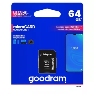Placă GOODRAM MicroSDXC 64GB M1AA, UHS-I Clasa 10, U1 + adaptor