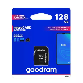 Placă GOODRAM MicroSDXC 128GB M1AA, UHS-I Clasa 10, U1 + adaptor