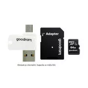 Card GOODRAM microSDXC 64GB M1A4 All-in-one (R: 100 / W: 10 MB / s), UHS-I Clasa 10, U1 + Adaptor + cititor de carduri OTG
