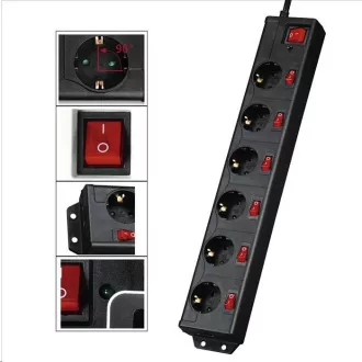 Prelungitor Hama XL cu protecție la supratensiune, 6 prize schuko, 6 + 1 întrerupătoare, negru Prelungitor Hama XL cu protecție la supratensiune, 6 prize schuko, 6 + 1 întrerupătoare, negru