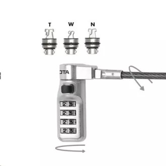 Cablu de blocare universal de securitate DICOTA, 3 capete interschimbabile, se potrivesc cu toate fantele, combinatie Cablu de blocare universal de securitate DICOTA, 3 capete interschimbabile, se potrivesc cu toate fantele, combinatie