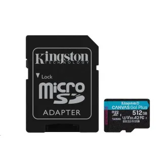 Card Kingston MicroSDXC 512GB Canvas Go! Plus, R:170/W:90MB/s, Clasa 10, UHS-I, U3, V30, A2   Adaptor - Utilizat