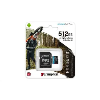 Card Kingston MicroSDXC 512GB Canvas Go! Plus, R:170/W:90MB/s, Clasa 10, UHS-I, U3, V30, A2   Adaptor - Utilizat
