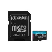 Kingston MicroSDXC 64GB Canvas Go! Plus, R:170/W:70MB/s, Clasa 10, UHS-I, U3, V30, A2   Adaptor