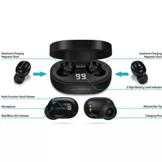 CONNECT IT Căști intraauriculare True Wireless SensorTouch cu microfon, negre