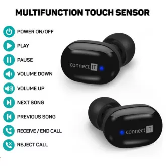 CONNECT IT Căști intraauriculare True Wireless SensorTouch cu microfon, negre