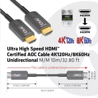 Cablu Club3D Cablu AOC certificat HDMI™ ultra rapid 8K60Hz, 4K120Hz, 10m