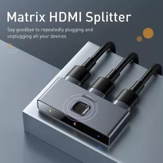 Splitter HDMI Baseus Matrix 2in1 / 1v2 gri Splitter HDMI Baseus Matrix 2in1 / 1v2 gri