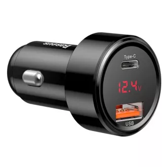 Baseus Magic Series PPS Digital Display dual adaptor auto USB-A QC + USB-C PD 45W, negru Baseus Magic Series PPS Digital Display dual adaptor auto USB-A QC + USB-C PD 45W, negru