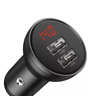 Adaptor auto Baseus dual USB cu display 4, 8A 24W, gri