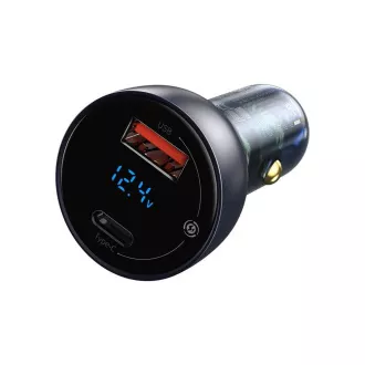 Adaptor auto Baseus Particular Digital Display dual USB-A QC + USB-C 65W, gri