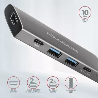 AXAGON HMC-5G2, hub USB 10Gbps, porturi 2x USB-A, 2x USB-C, HDMI 4k/60, PD 100W, cablu USB-C 13cm