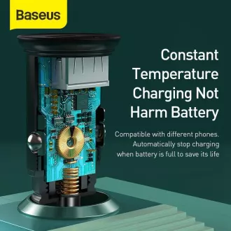 Adaptor auto dual Baseus Golden Contactor USB-A QC + USB-C 40W, gri