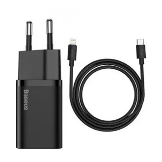 Set Baseus Super SI de adaptor USB-C 20W și cablu USB-C la Lightning 1m, negru Set Baseus Super SI de adaptor USB-C 20W și cablu USB-C la Lightning 1m, negru