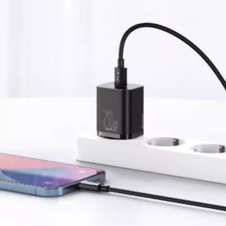 Set Baseus Super SI de adaptor USB-C 20W și cablu USB-C la Lightning 1m, negru Set Baseus Super SI de adaptor USB-C 20W și cablu USB-C la Lightning 1m, negru