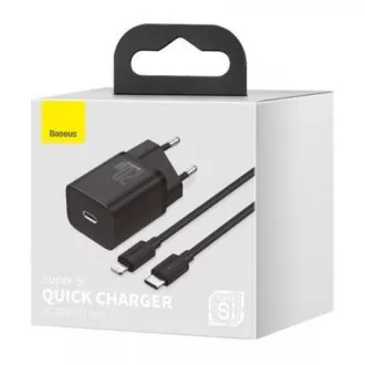Set Baseus Super SI de adaptor USB-C 20W și cablu USB-C la Lightning 1m, negru Set Baseus Super SI de adaptor USB-C 20W și cablu USB-C la Lightning 1m, negru