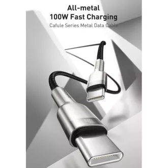 Cablu de date/încărcare Baseus Cafule Series USB-C tată la USB-C tată cu terminale metalice 100W 1m, negru