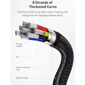 Cablu de date/încărcare Baseus Cafule Series USB-C tată la USB-C tată cu terminale metalice 100W 1m, negru