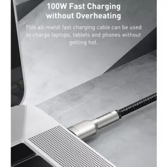 Cablu de date/încărcare Baseus Cafule Series USB-C tată la USB-C tată cu terminale metalice 100W 1m, negru