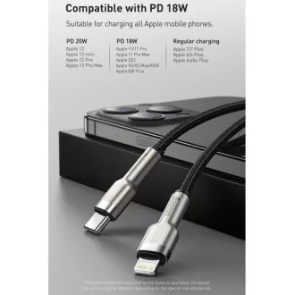 Cablu de date/încărcare USB-C Baseus Cafule Series pentru Lightning PD 20W 2m, negru