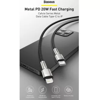 Cablu de date/încărcare USB-C Baseus Cafule Series pentru Lightning PD 20W 2m, alb