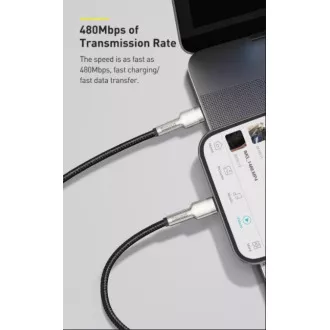 Cablu de încărcare / date Baseus Cafule Series USB-C la Lightning PD 20W 0,25 m, negru